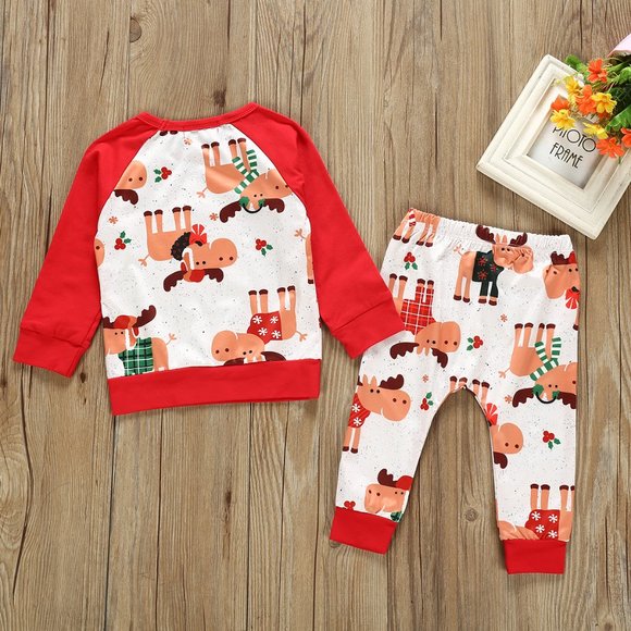 NEW Boy's Reindeer Moose Christmas 2 Piece Outfit - Picture 2 of 3